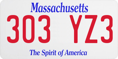 MA license plate 303YZ3