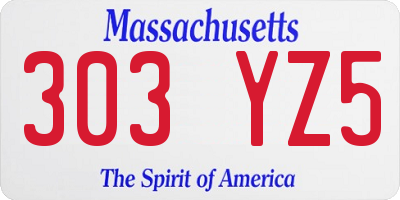 MA license plate 303YZ5
