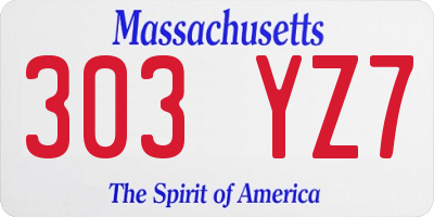 MA license plate 303YZ7