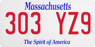 MA license plate 303YZ9