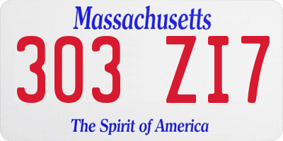MA license plate 303ZI7