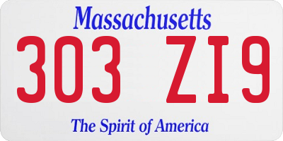 MA license plate 303ZI9
