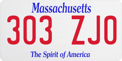 MA license plate 303ZJ0