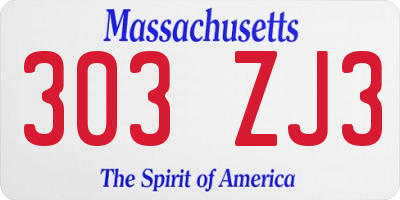 MA license plate 303ZJ3