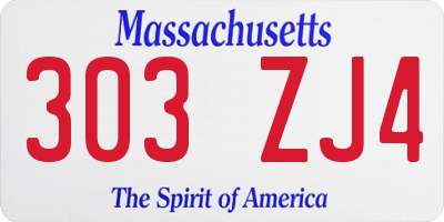 MA license plate 303ZJ4