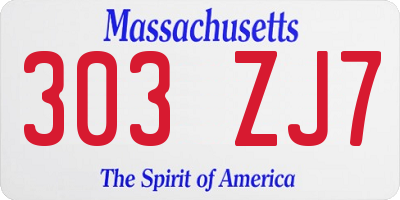 MA license plate 303ZJ7