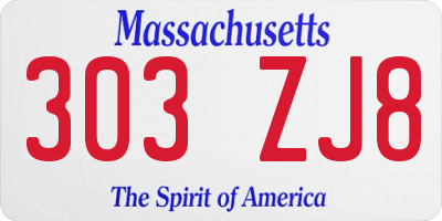 MA license plate 303ZJ8