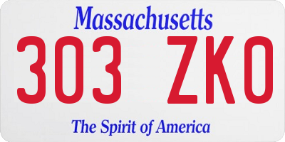 MA license plate 303ZK0