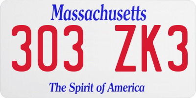 MA license plate 303ZK3