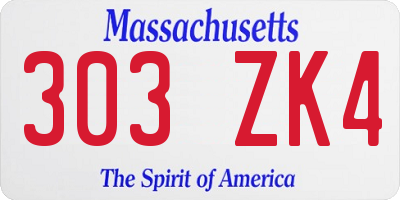MA license plate 303ZK4
