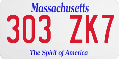 MA license plate 303ZK7
