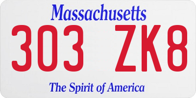 MA license plate 303ZK8