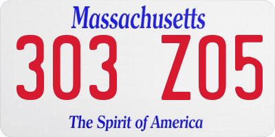 MA license plate 303ZO5
