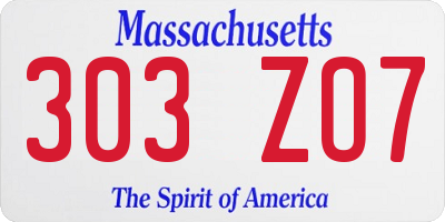 MA license plate 303ZO7