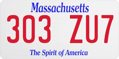 MA license plate 303ZU7