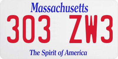 MA license plate 303ZW3