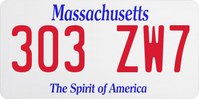 MA license plate 303ZW7
