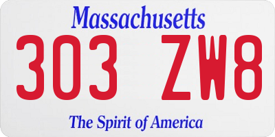 MA license plate 303ZW8