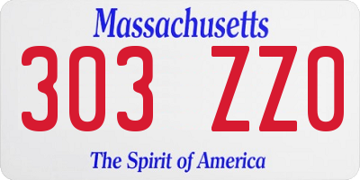 MA license plate 303ZZ0