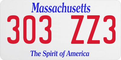 MA license plate 303ZZ3