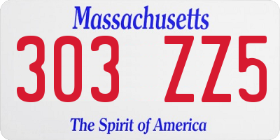 MA license plate 303ZZ5