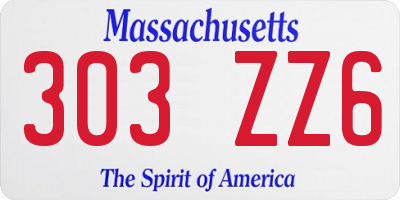 MA license plate 303ZZ6