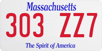 MA license plate 303ZZ7