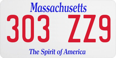 MA license plate 303ZZ9