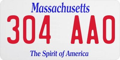 MA license plate 304AA0