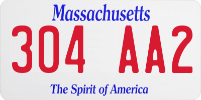 MA license plate 304AA2