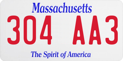 MA license plate 304AA3