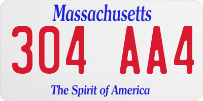 MA license plate 304AA4