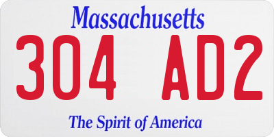 MA license plate 304AD2