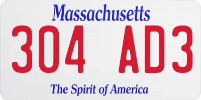 MA license plate 304AD3