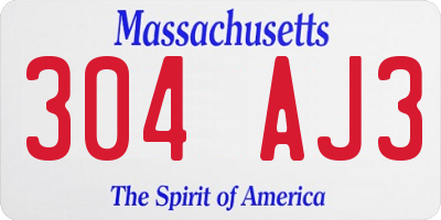 MA license plate 304AJ3
