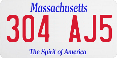 MA license plate 304AJ5