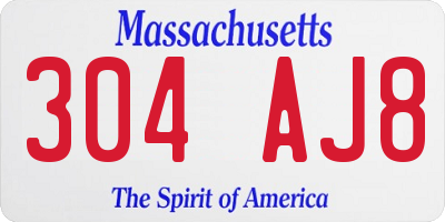MA license plate 304AJ8