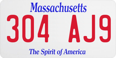 MA license plate 304AJ9