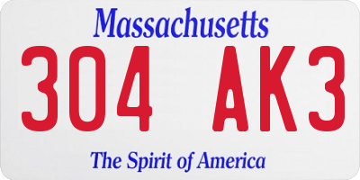 MA license plate 304AK3