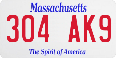 MA license plate 304AK9