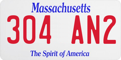 MA license plate 304AN2