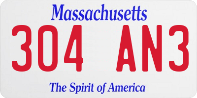 MA license plate 304AN3