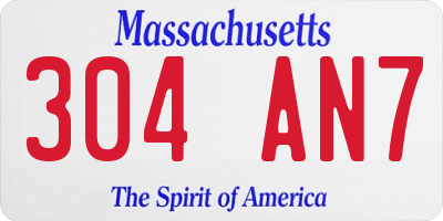 MA license plate 304AN7