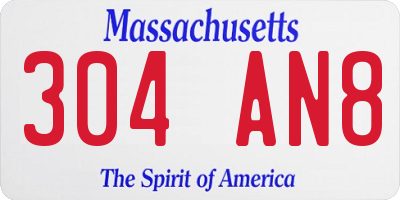 MA license plate 304AN8