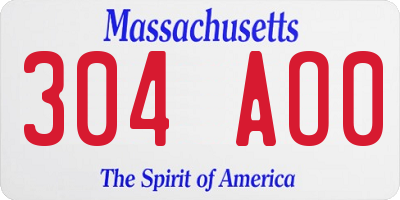 MA license plate 304AO0