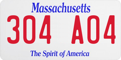 MA license plate 304AO4