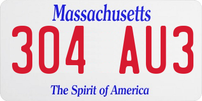 MA license plate 304AU3