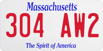 MA license plate 304AW2