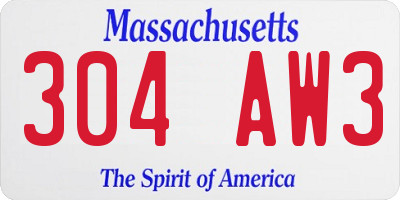 MA license plate 304AW3
