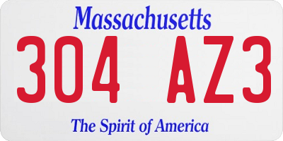 MA license plate 304AZ3